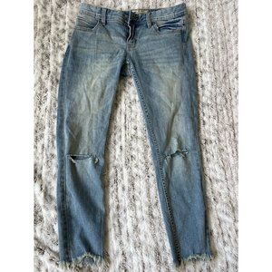Free people distressed cropped slim straight jeans